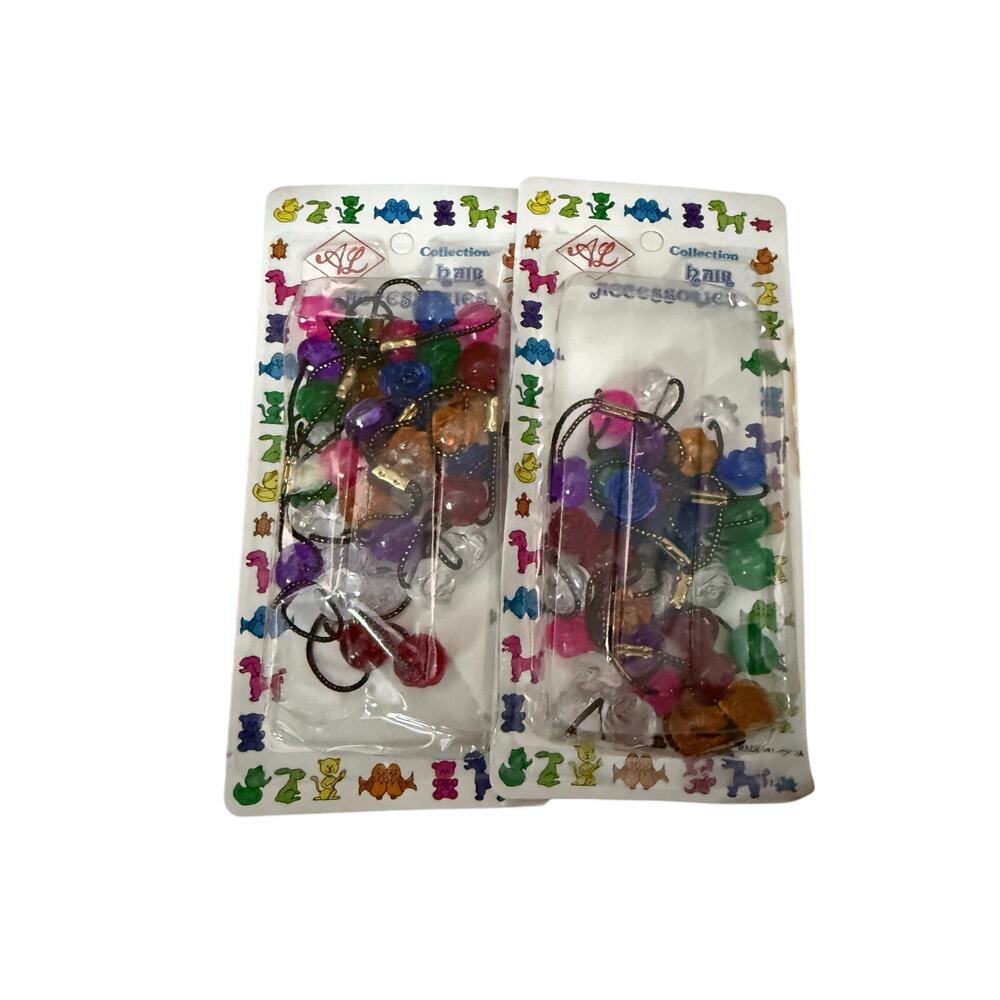 Vintage Deadstock colorful rose shaped hairties still in package 90s lot of 2